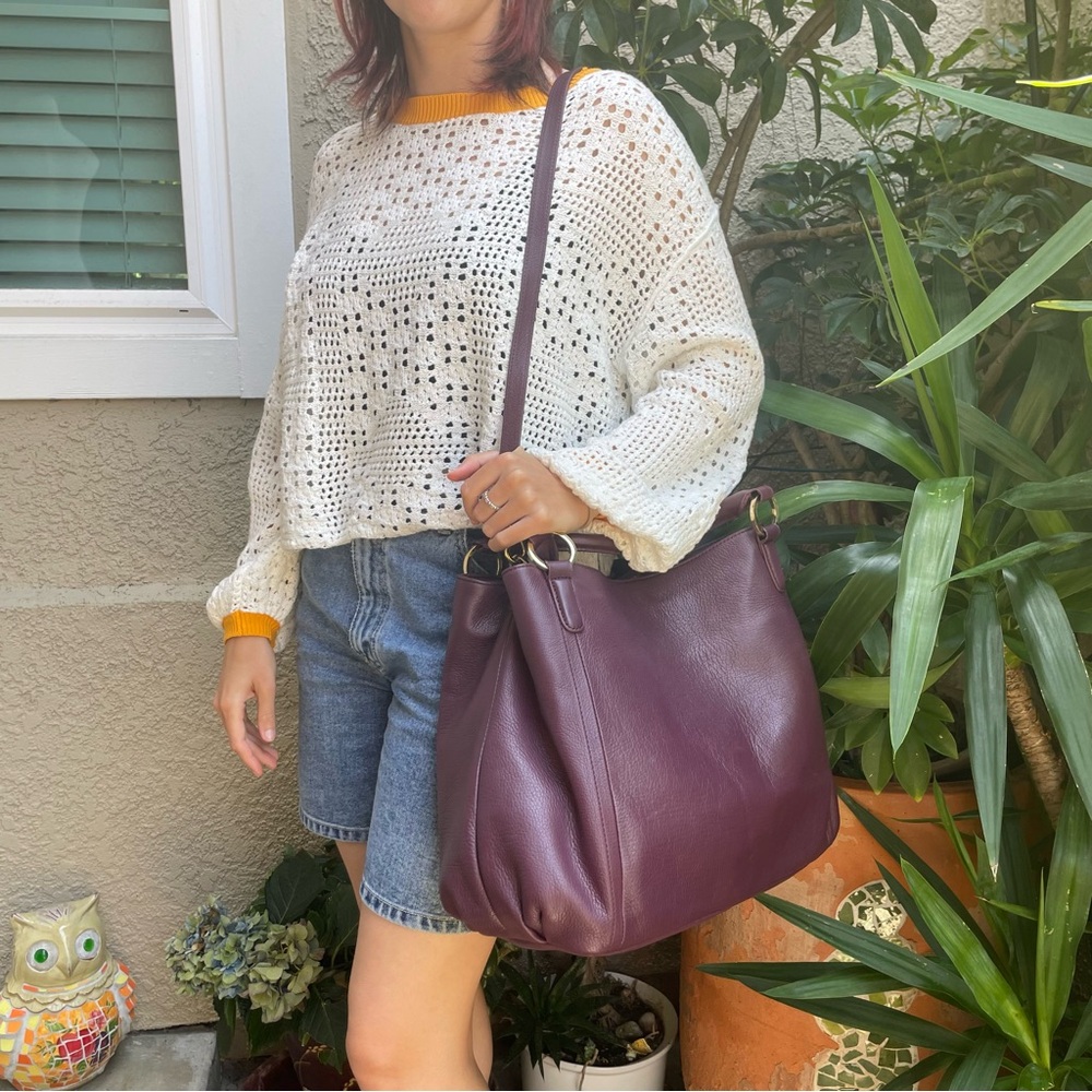 Super Large Purple G.I.L.I. Pebbled Leather Tote with Gold Hardware